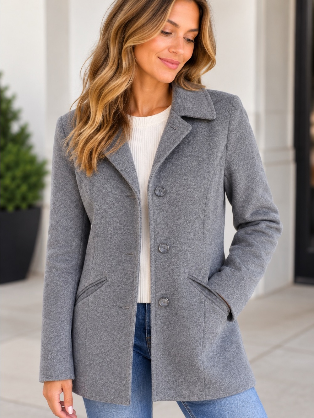 Lauren Ralph Lauren Gray Wool Blend Tailored Coat Size 4